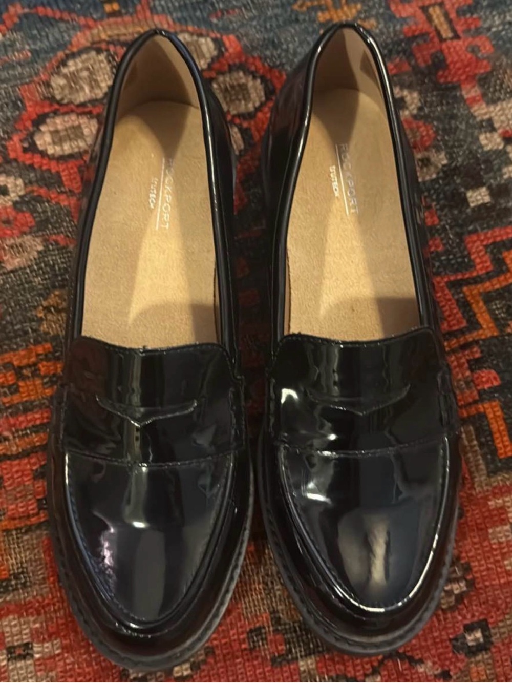 Rockport Women's Kacey Black Patent Penny Loafers Size 8.5 Like New